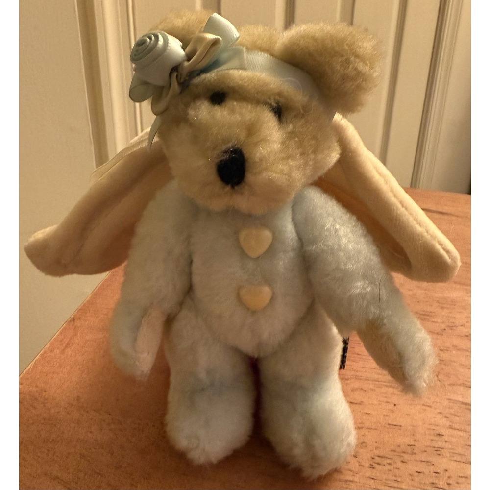 Plush Boyds Bear Baby Blue Tan Jointed Plush Angel Ornament Tags Vintage